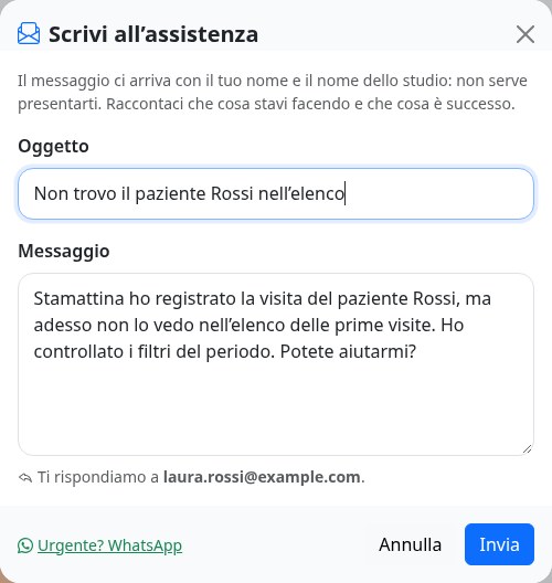 Scrivi all'assistenza